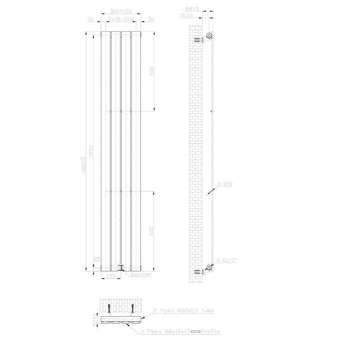 Eastbrook Warrington Type 10 Vertical Designer Radiator Gloss White