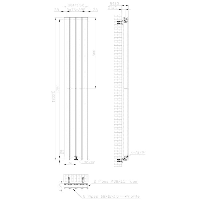 Eastbrook Warrington Type 20 Vertical Designer Radiator Gloss White