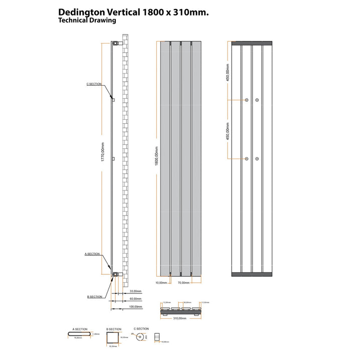 Eastbrook Deddington Vertical Designer Radiator - Matt Anthracite