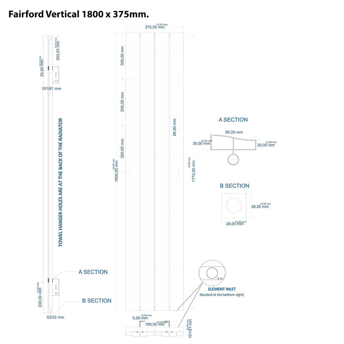 Eastbrook Fairford Aluminium Vertical Designer Radiator - Matt White