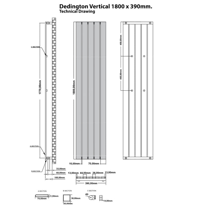 Eastbrook Deddington Single Vertical Designer Radiator - Matt Anthracite