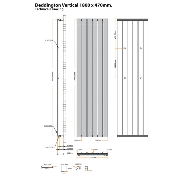 Eastbrook Deddington Vertical Designer Radiator - Chrome