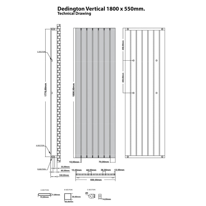 Eastbrook Deddington Single Vertical Designer Radiator - Matt Anthracite