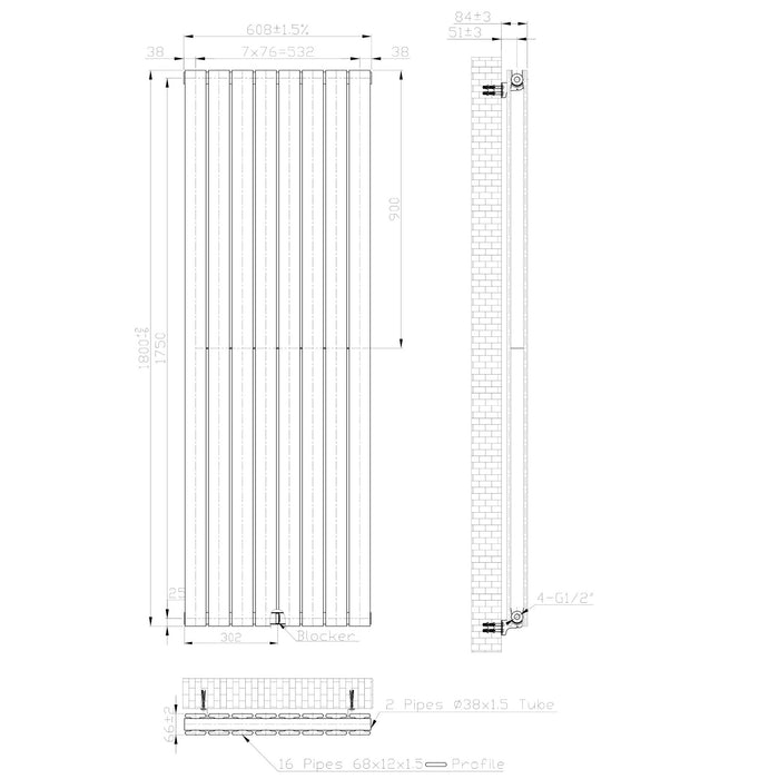 Eastbrook Warrington Type 20 Vertical Designer Radiator Gloss White
