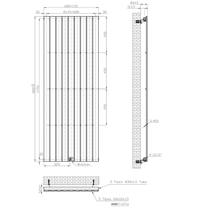 Eastbrook Warrington Type 10 Vertical Designer Radiator Gloss White