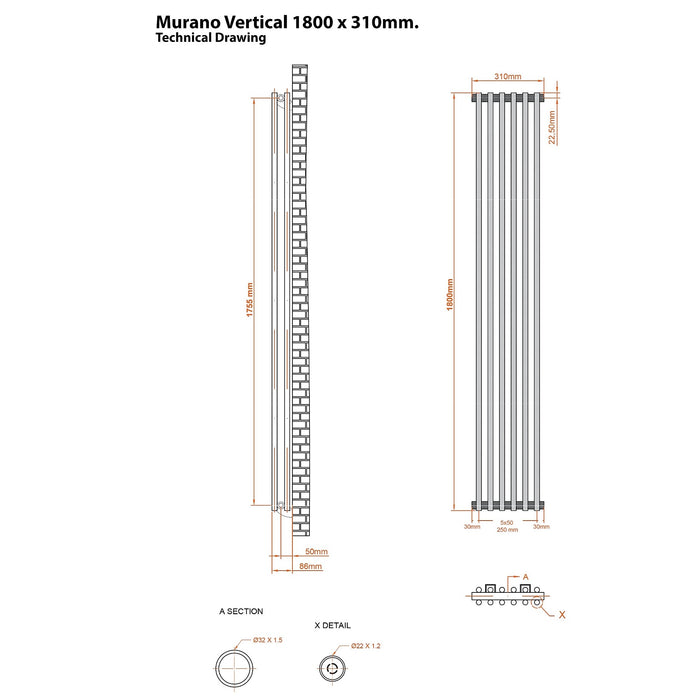Eastbrook Murano Vertical Designer Radiator - Matt Black