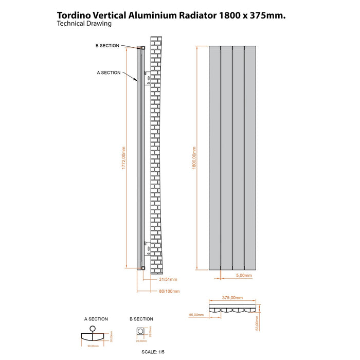 Eastbrook Tordino Aluminium Vertical Radiator - Matt Black