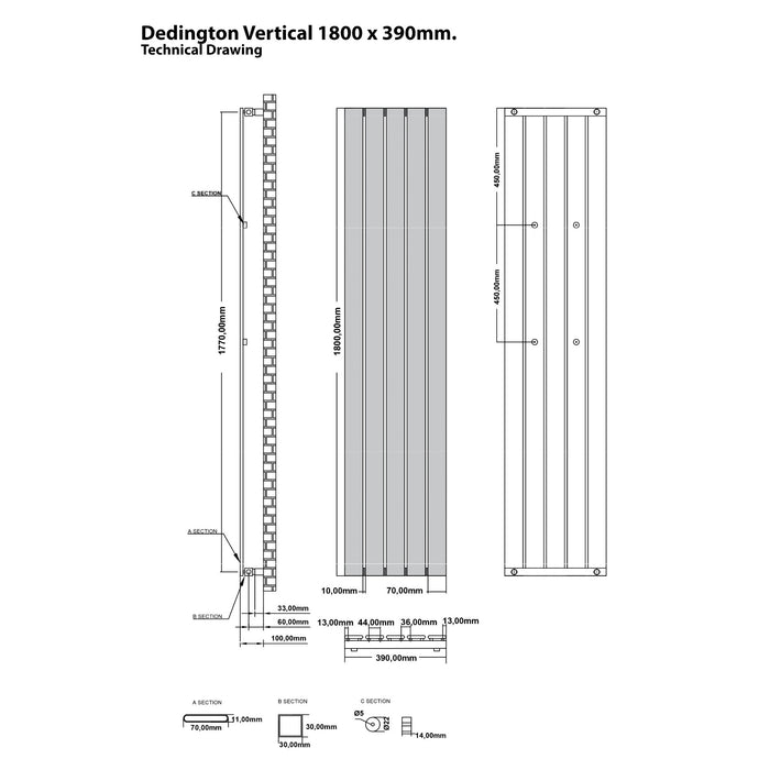 Eastbrook Deddington Single Vertical Designer Radiator - Matt Black