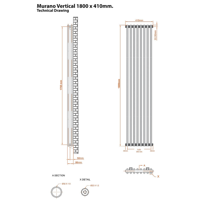 Eastbrook Murano Vertical Designer Radiator - Matt Black