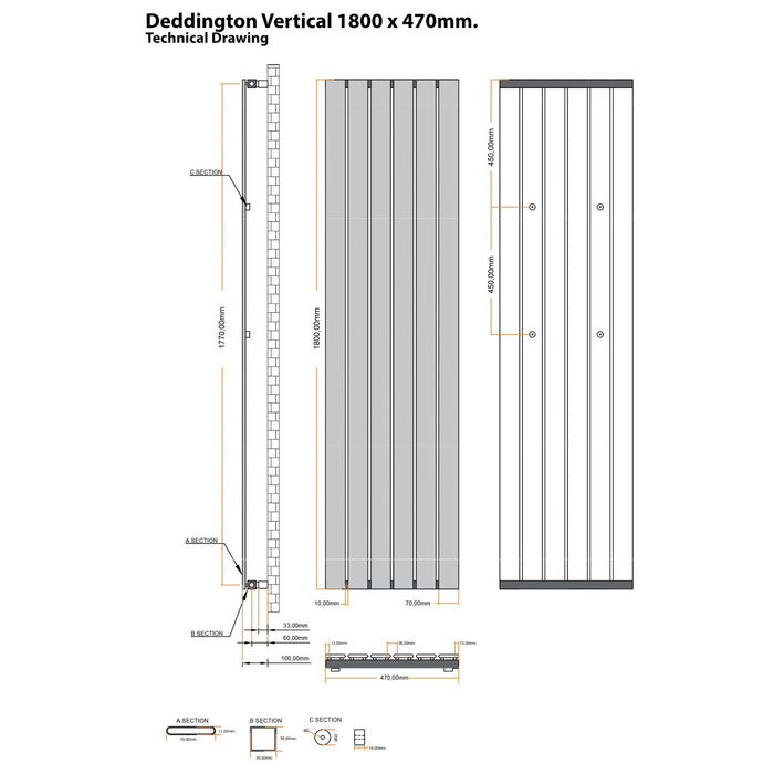 Eastbrook Deddington Single Vertical Designer Radiator - Matt Black
