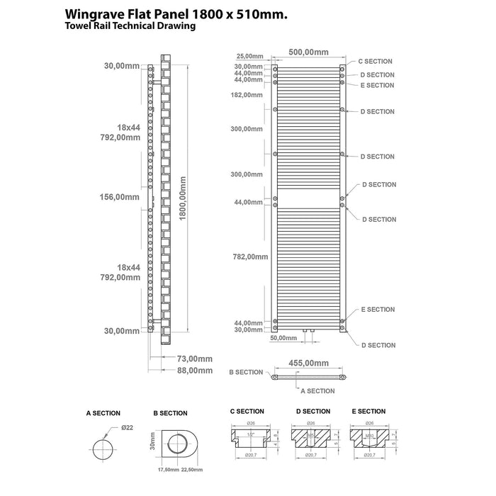 Eastbrook Wingrave Vertical Flat Panel Designer Radiator - Gloss White