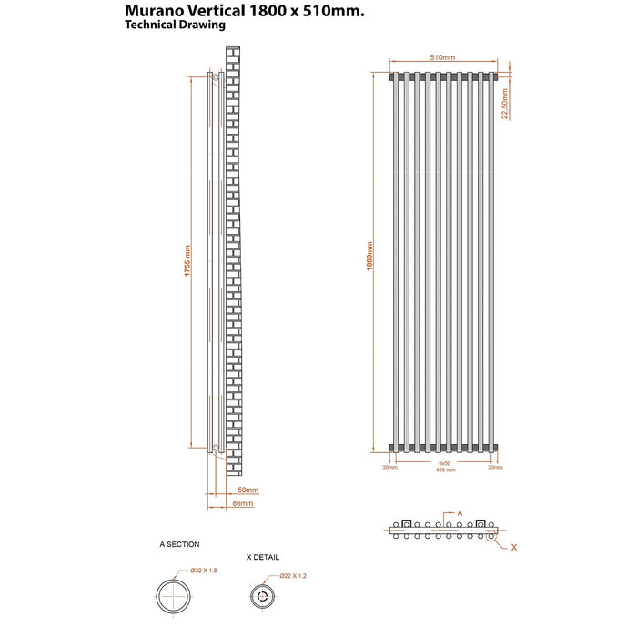 Eastbrook Murano Vertical Designer Radiator - Matt Black