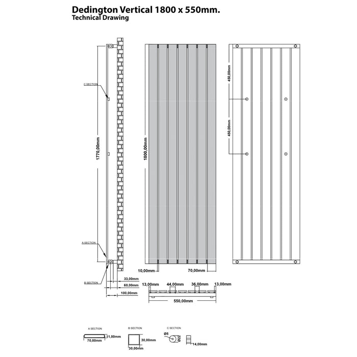 Eastbrook Deddington Single Vertical Designer Radiator - Matt Black