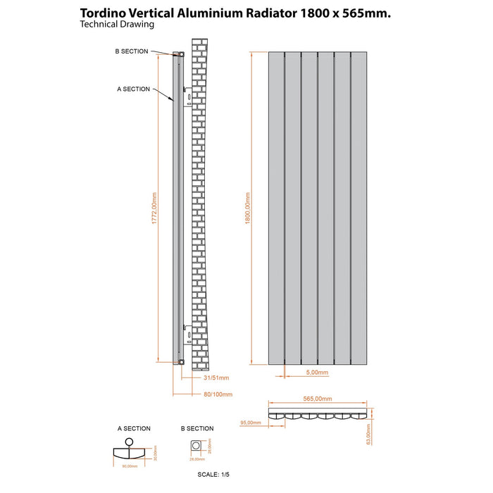 Eastbrook Tordino Aluminium Vertical Radiator - Matt Black