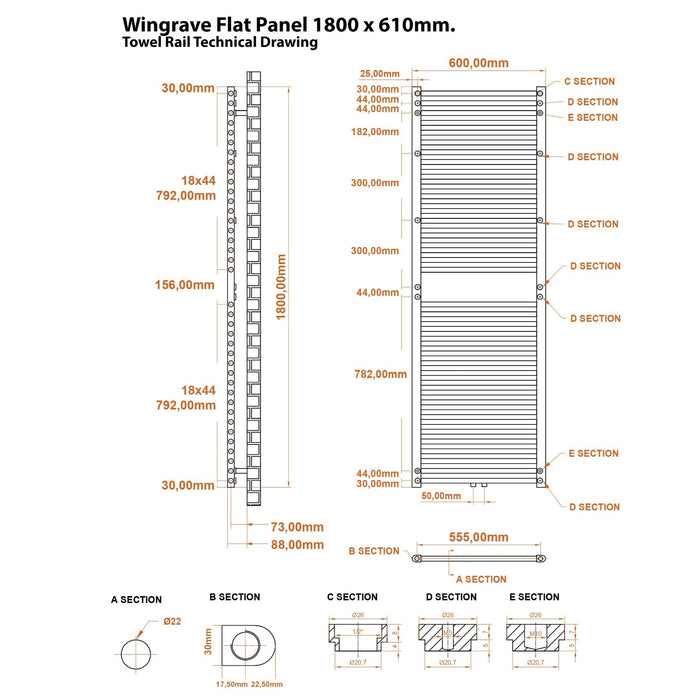 Eastbrook Wingrave Vertical Flat Panel Designer Radiator - Gloss White