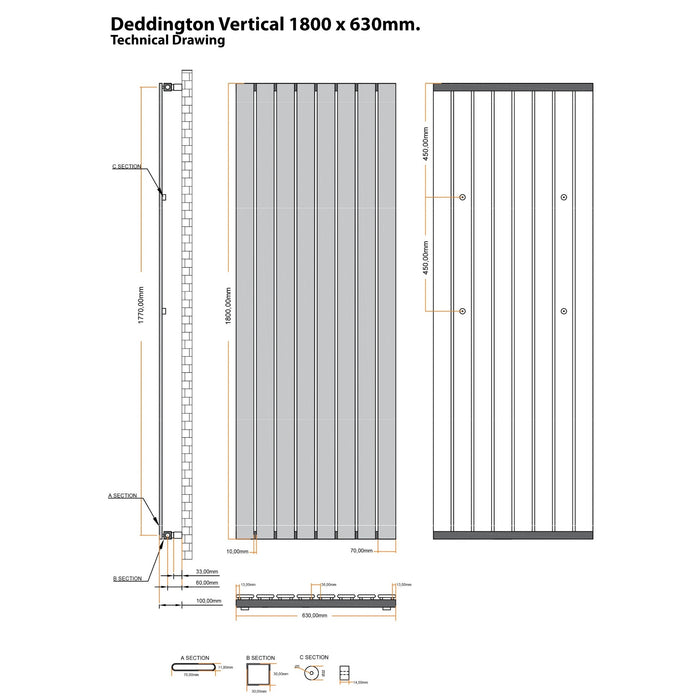 Eastbrook Deddington Vertical Designer Radiator - Chrome