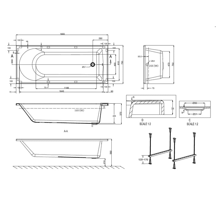 Crosswater Flow Single Ended Bath - White