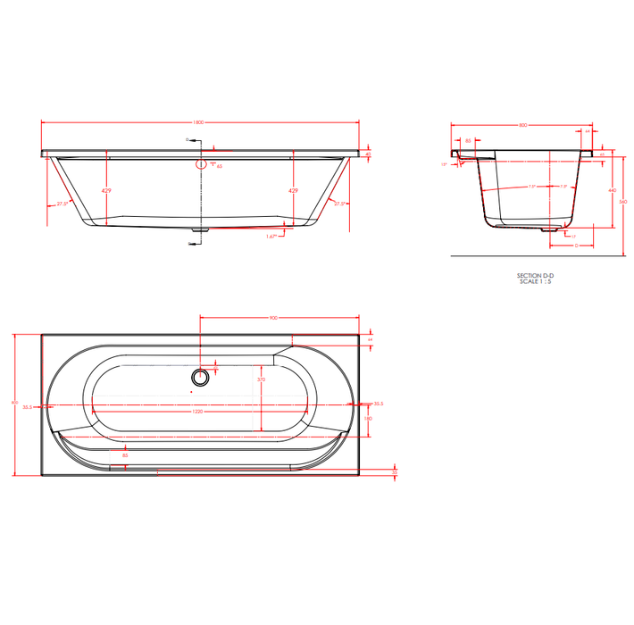 Eastbrook Biscay Reef Double Ended Bath - White