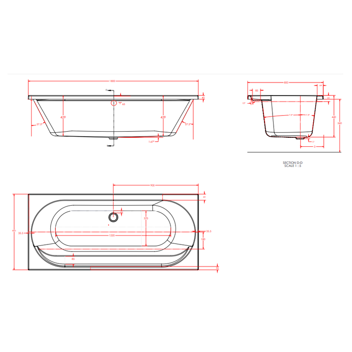 Eastbrook Biscay Reef Beauforte Double Ended Bath - White