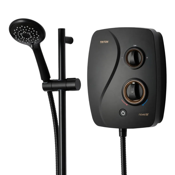 Triton Novel SR Thermostatic Power Shower in Matt Black with Rail Kit