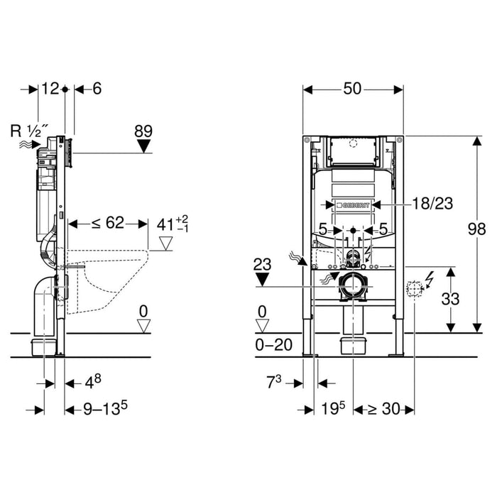 Geberit Sigma 98cm Wall Hung Concealed Cistern Frame