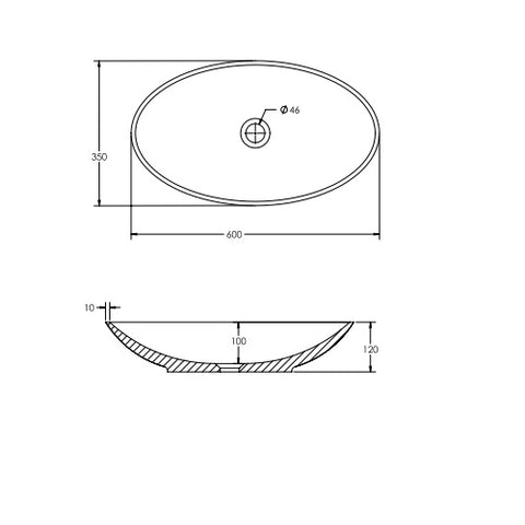 Sonas Skal Oval 600mm Countertop Basin With Waste - Matt