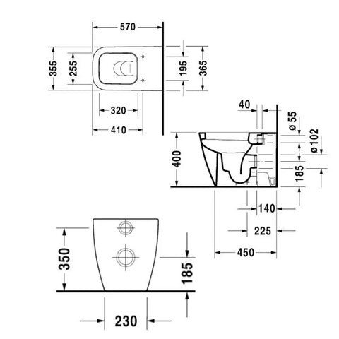 Duravit Happy D.2 Floor Standing Back to Wall Toilet & Soft