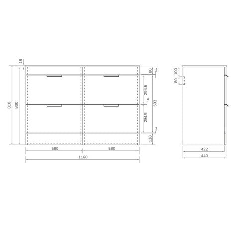 Sonas Stockholm 1200mm 4 Drawer Floorstanding Countertop