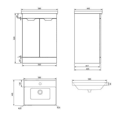 Sonas Freya 600mm 2 Door Floorstanding Vanity Unit