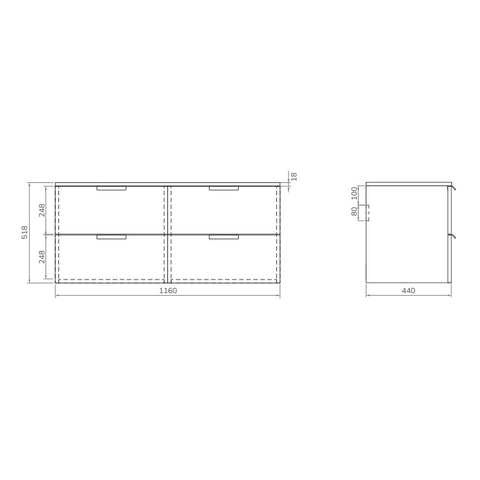 Sonas Stockholm 1200mm 4 Drawer Wall Hung Vanity Unit