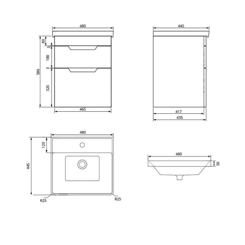 Sonas Freya 2 Drawer Wall Hung Vanity Unit With Basin