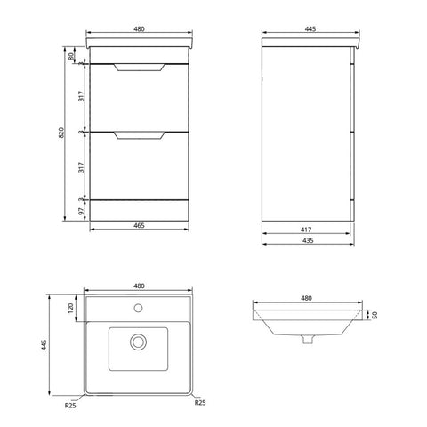 Sonas Freya 2 Drawer floorstanding Vanity Unit With Basin