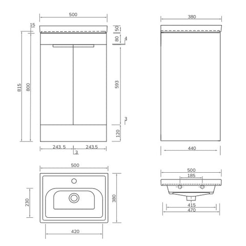 Sonas Stockholm 600mm 2 Door Floorstanding Vanity Unit