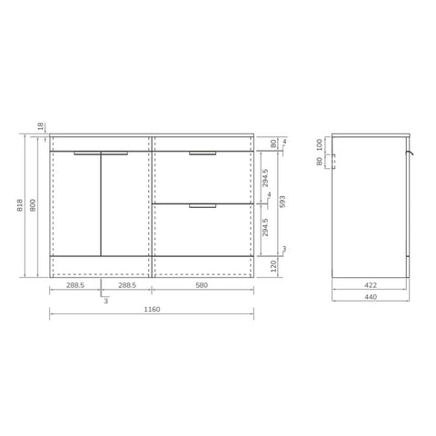 Sonas Stockholm 1200mm 2 Drawer And Door Floorstanding