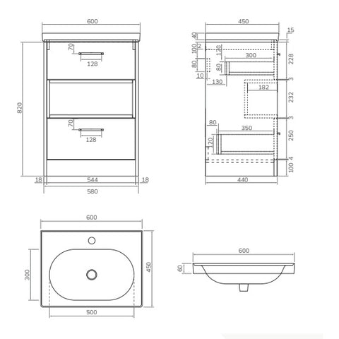 Sonas Malmo 2 Drawer Floorstanding Vanity Unit With Basin