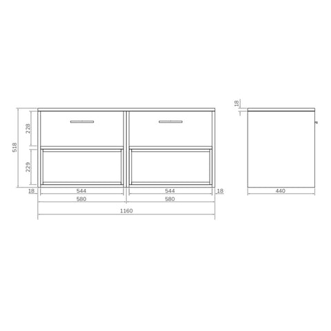 Sonas Malmo 1200mm 2 Drawer Wall Hung Vanity Unit