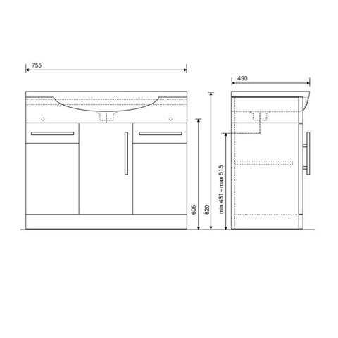 Sonas Belmont 3 Door And 2 Drawer Floorstanding Vanity Unit