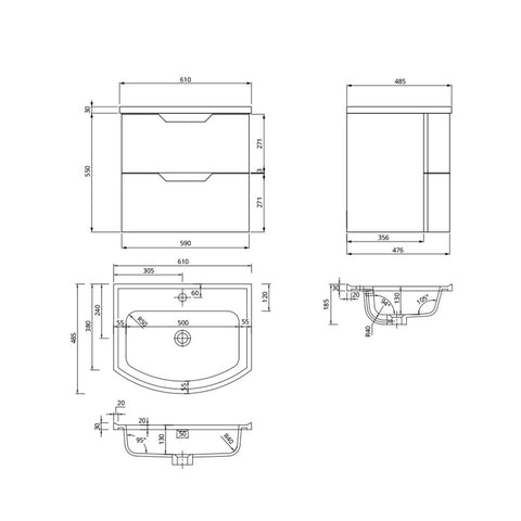 Sonas Arc 2 Drawer Wall Hung Vanity Unit With Matt White