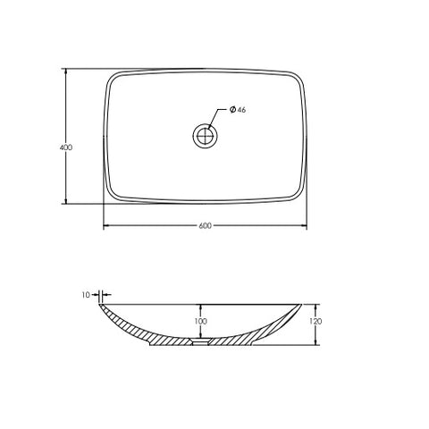 Sonas Skal Rectangular 600mm Countertop Basin With Waste