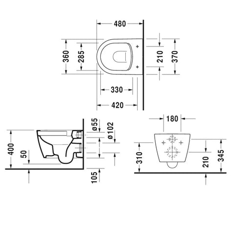 Duravit ME By Starck Compact Rimless Wall Hung Toilet &