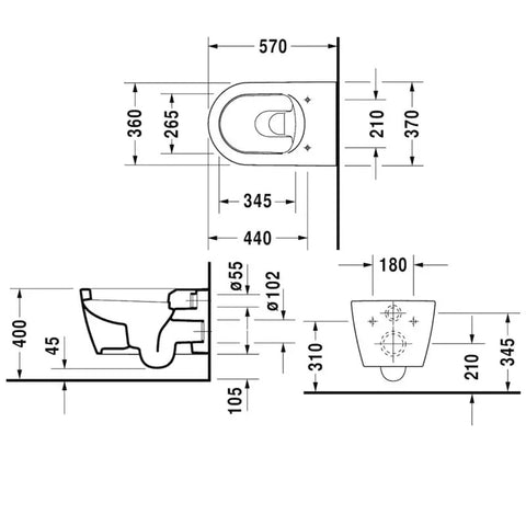 Duravit ME By Starck Wall Hung Toilet & Soft Close Seat