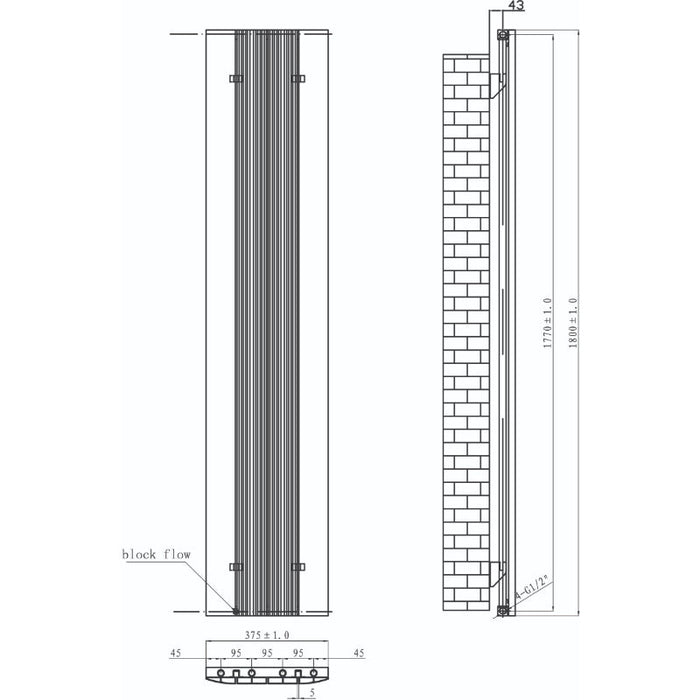Tailored Taupo Aluminium Vertical Radiator 1800mm x 375mm