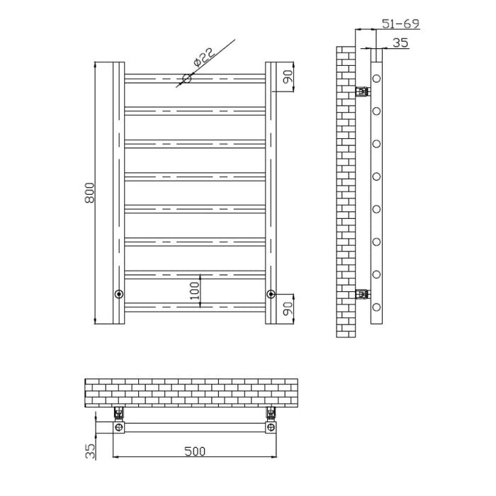 Tailored Sanson Heated Ladder Towel Rail - Brushed Brass