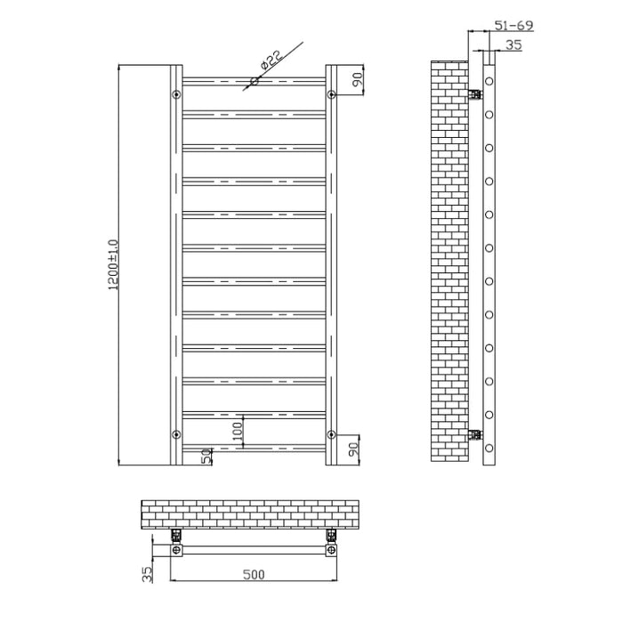 Tailored Sanson Heated Ladder Towel Rail - Brushed Brass