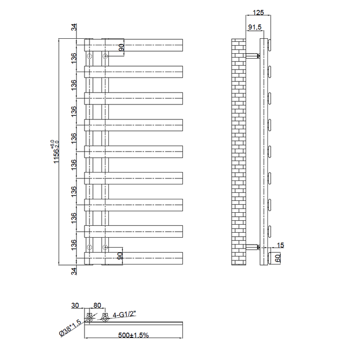 Tailored Milton Designer Offset Towel Radiator