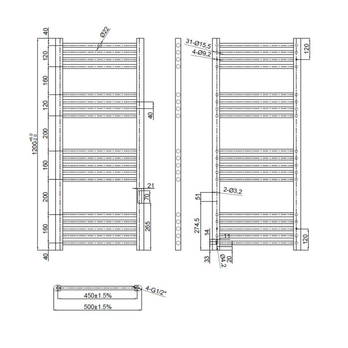 Tailored Paloma Electric Heated Towel Warmer 1200mm x 500mm