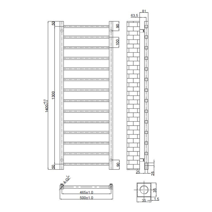 Tailored Levin Square Towel Radiator 1400mm x 500mm