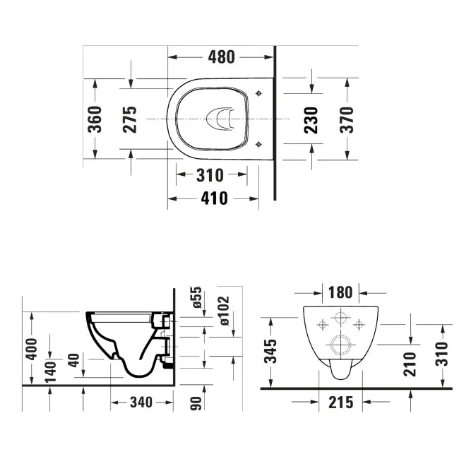 Duravit D-Code Compact Rimless Wall Hung Toilet with Soft Close Seat