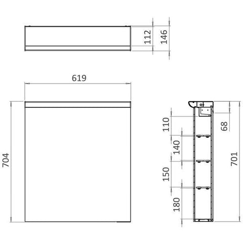 Crosswater Lustro 1 Door Illuminated Mirrored Cabinet