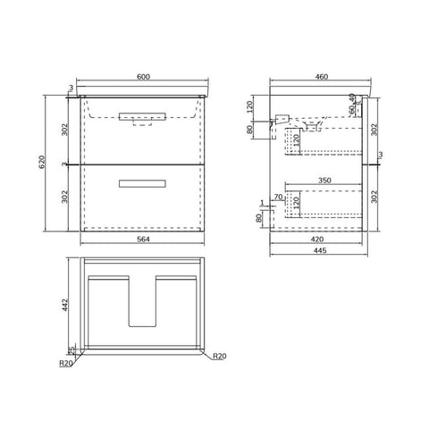 Sonas Kora 2 Drawer Wall Hung Vanity Unit With Basin